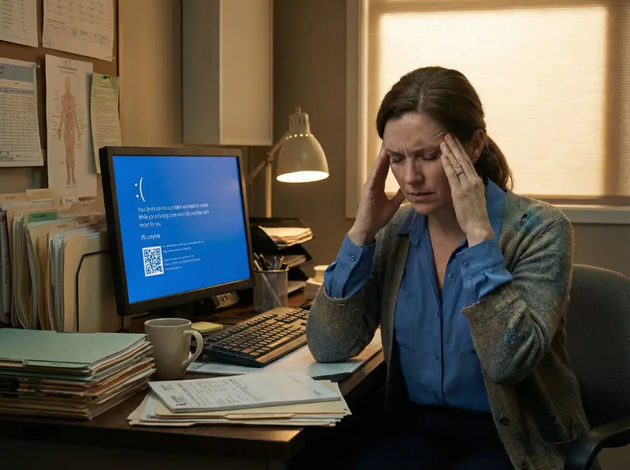 office assistant with headache