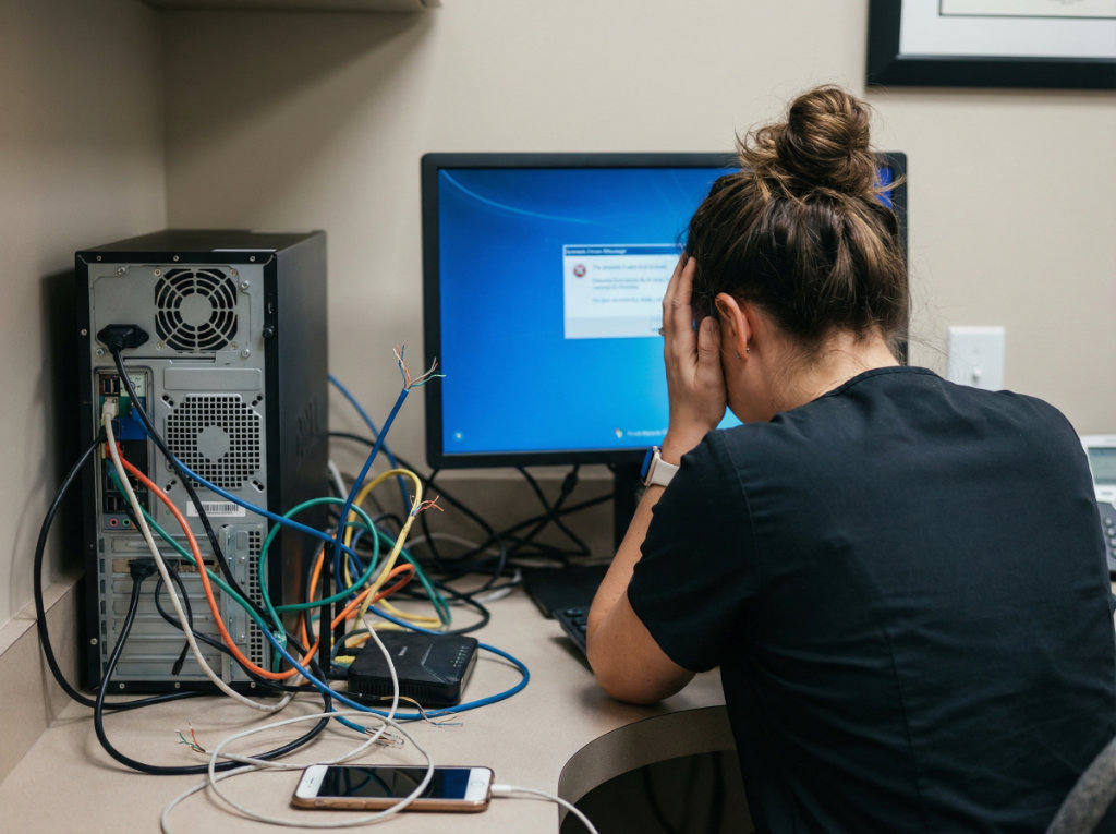 a distressed medical office worker