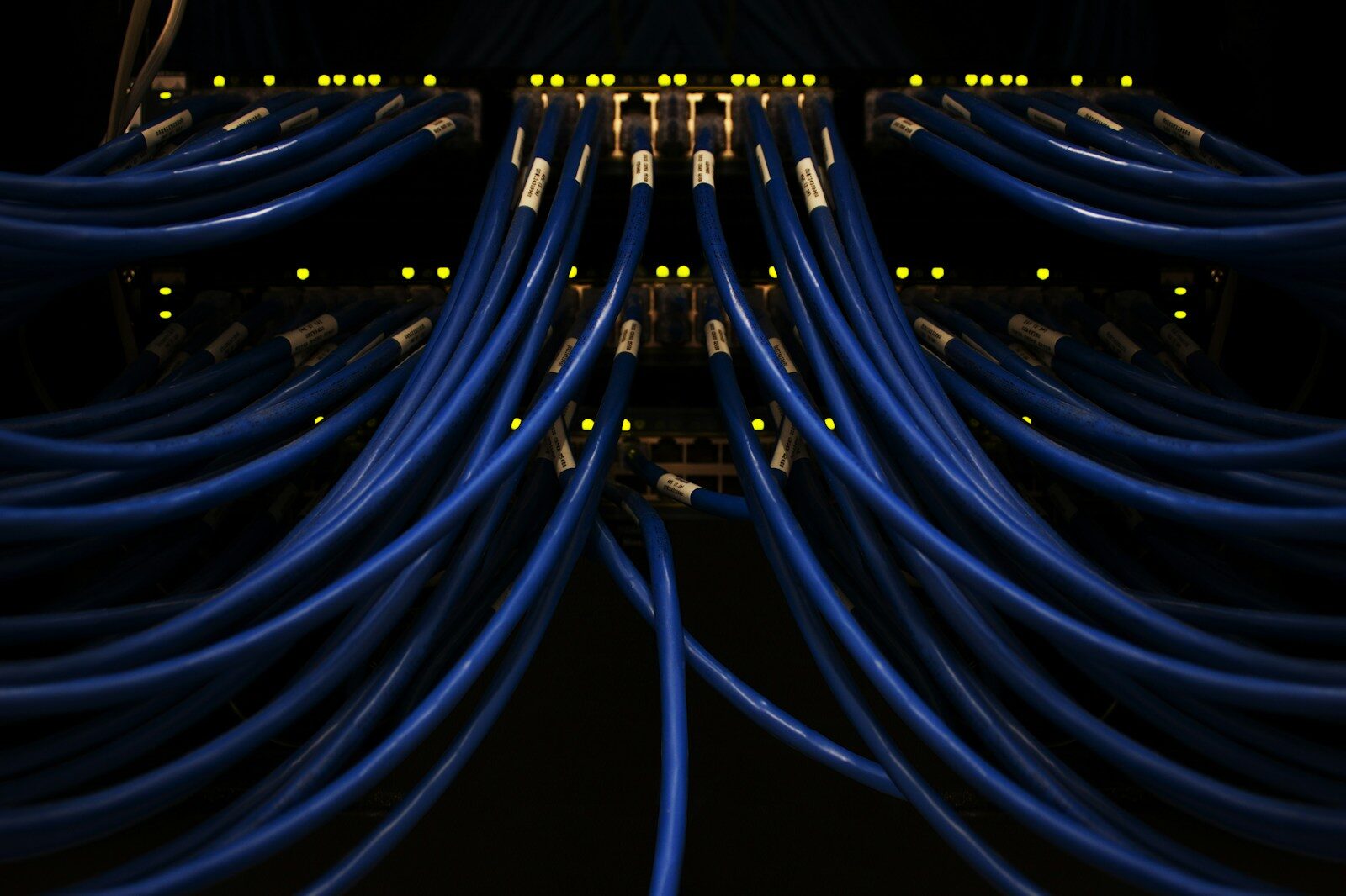 a bunch of blue cables connected to each other